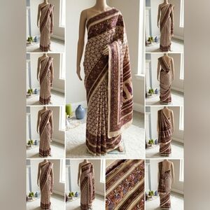 Women Pure Silk Hand Block Vintage Style saree Handloom Festive Kanishka Kolkata